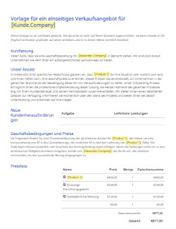 Vorlage für Kostenvoranschlag auf einer Seite