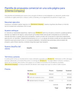 Plantilla de propuesta comercial de una sola página