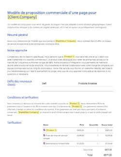 Modèle d’une page de proposition commerciale