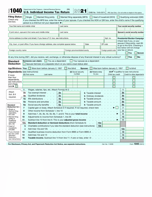 IRS 1040 Form Template for Free - Make or Get Tax Return Form Sample ...