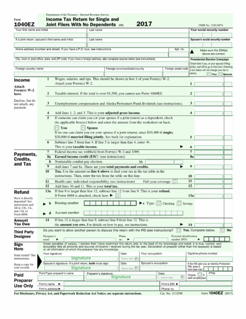 Free Printable 1040ez Form 2025