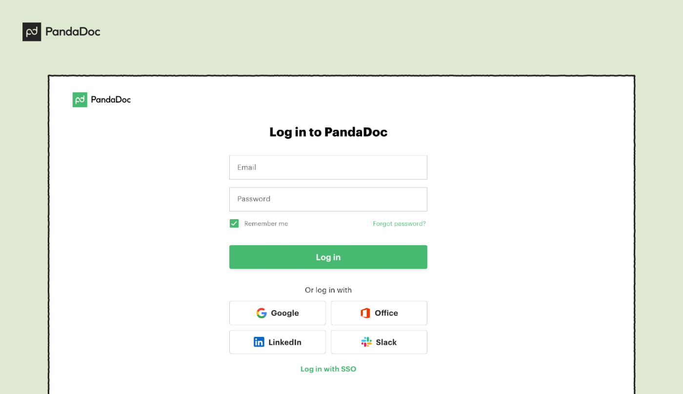 Loggin in PandaDoc app screenshot