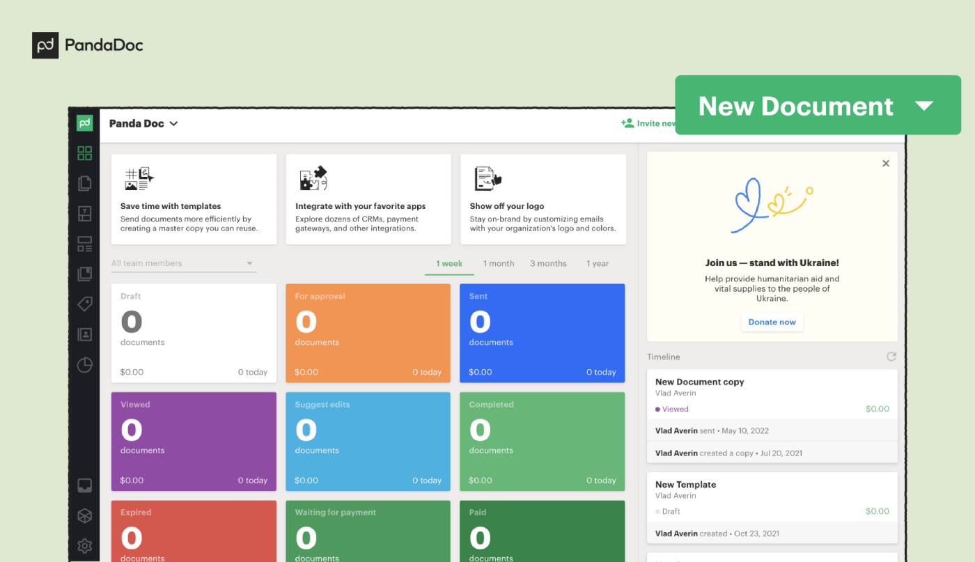 Selecting a new document in PandaDoc screenshot