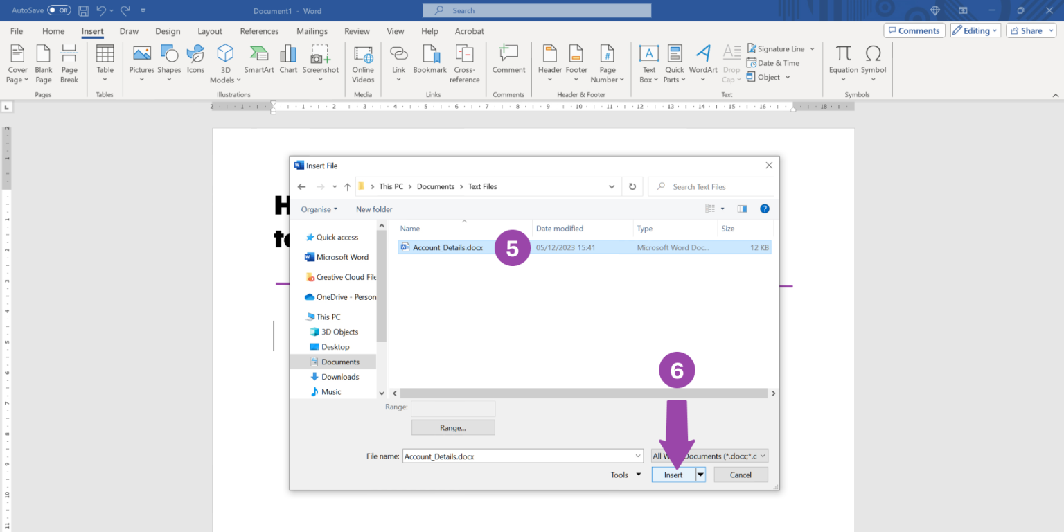 how to add on word document