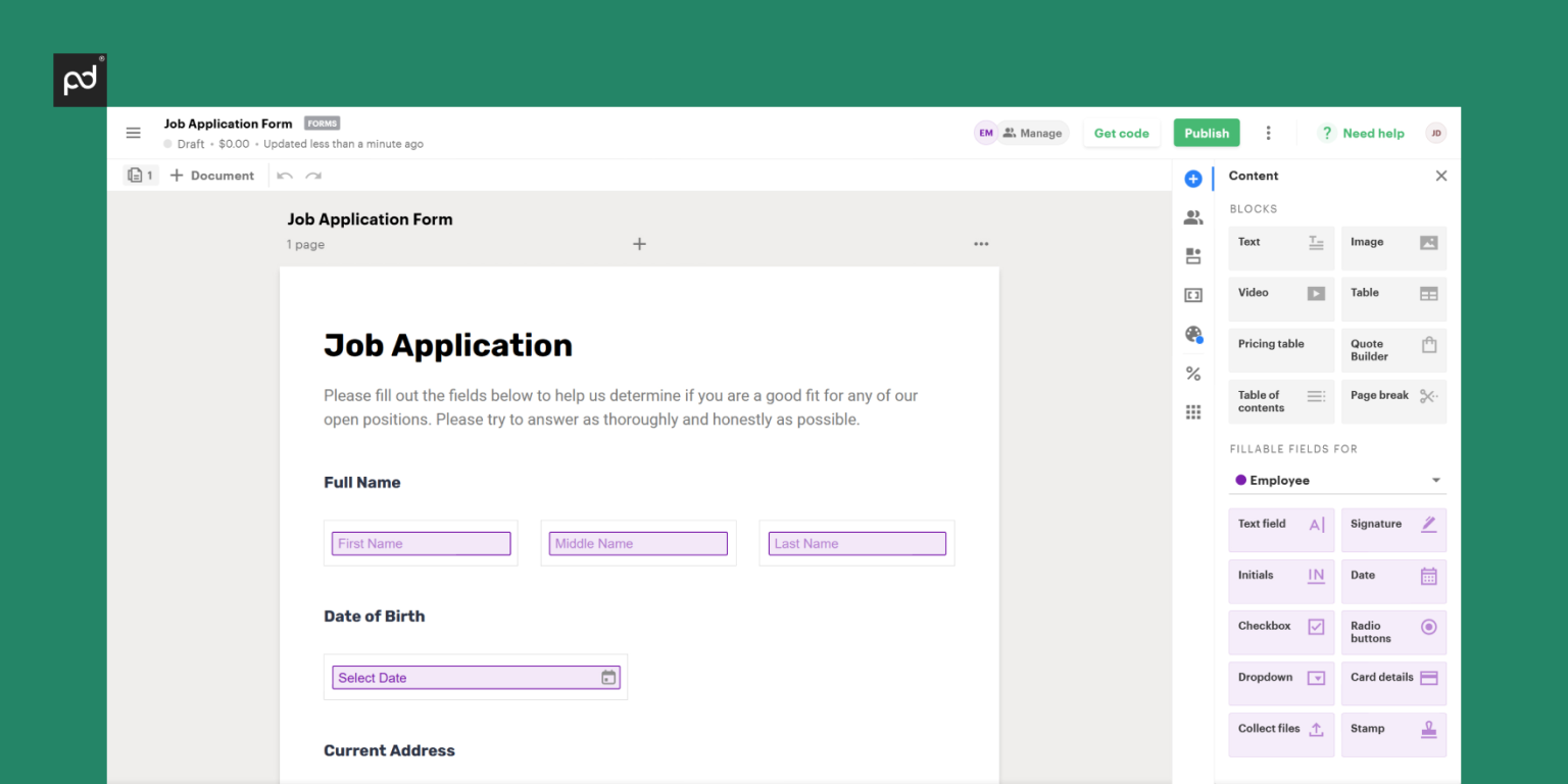 how to create a fillable form to send via email