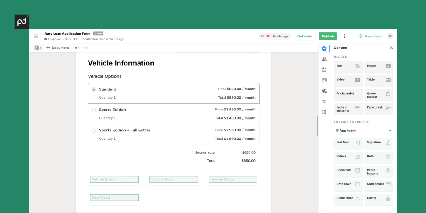 Customize your form on PandaDoc