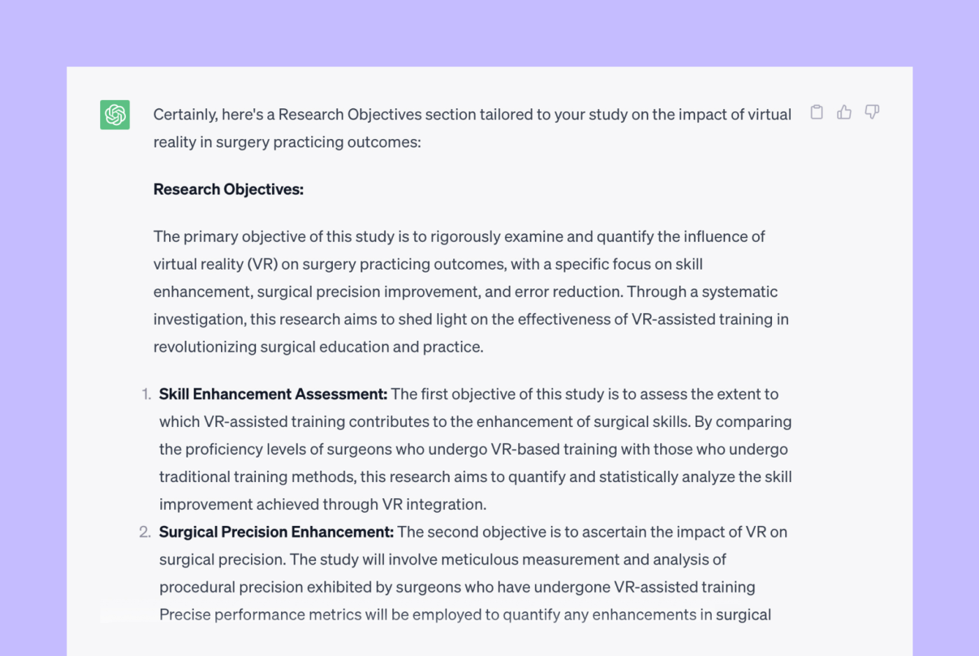 ChatGPT research objectives section