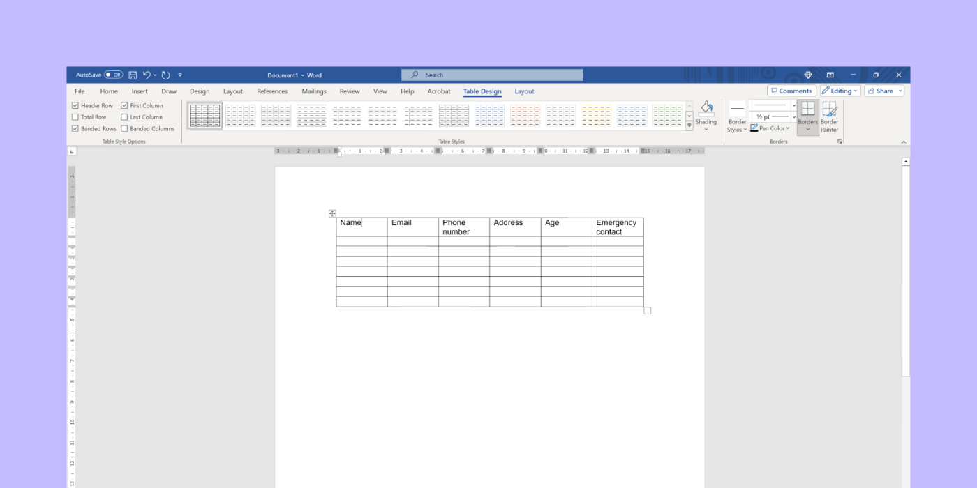 creating sign up sheet with MS Word