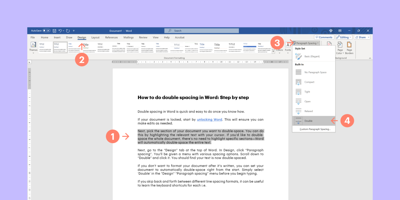 How to do double spacing in Word