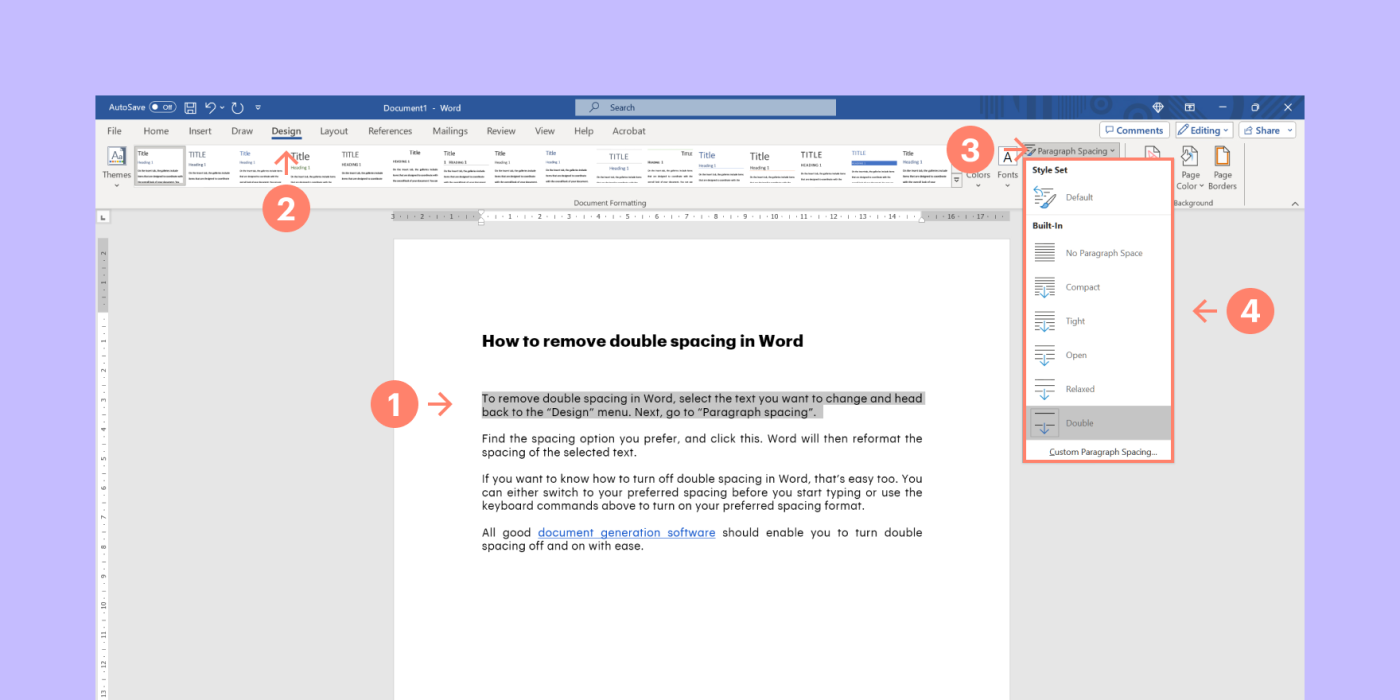 How to remove double spacing in Word