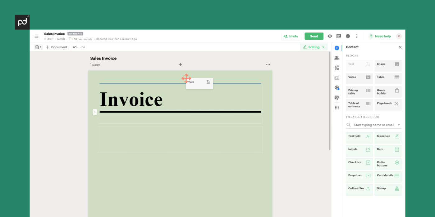 how to add a text block to the invoice template