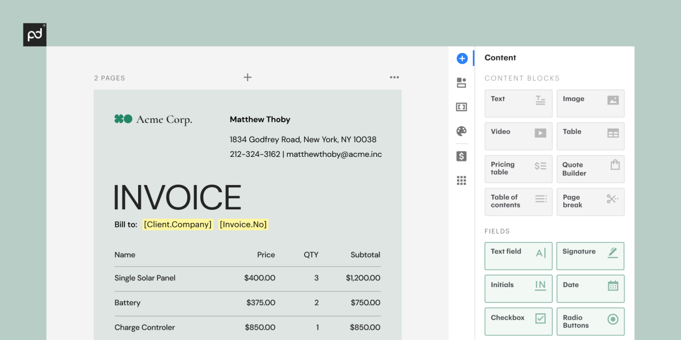 how to write an invoice using pandadoc