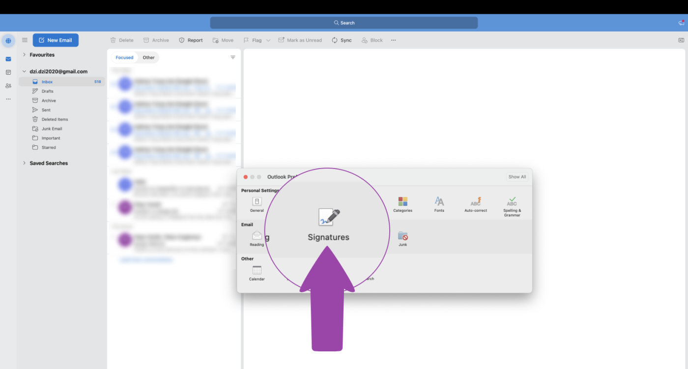  The Signatures icon in the Outlook preferences menu