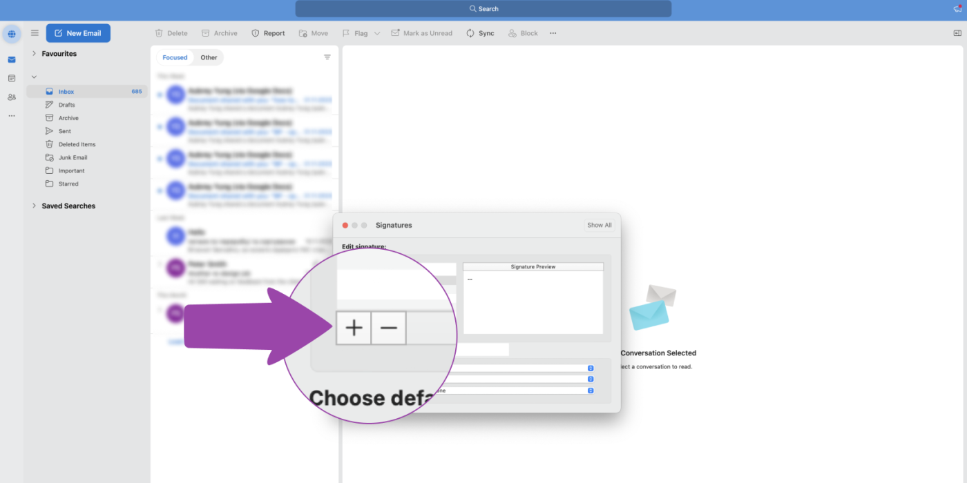 Select the + icon to add a new signature.