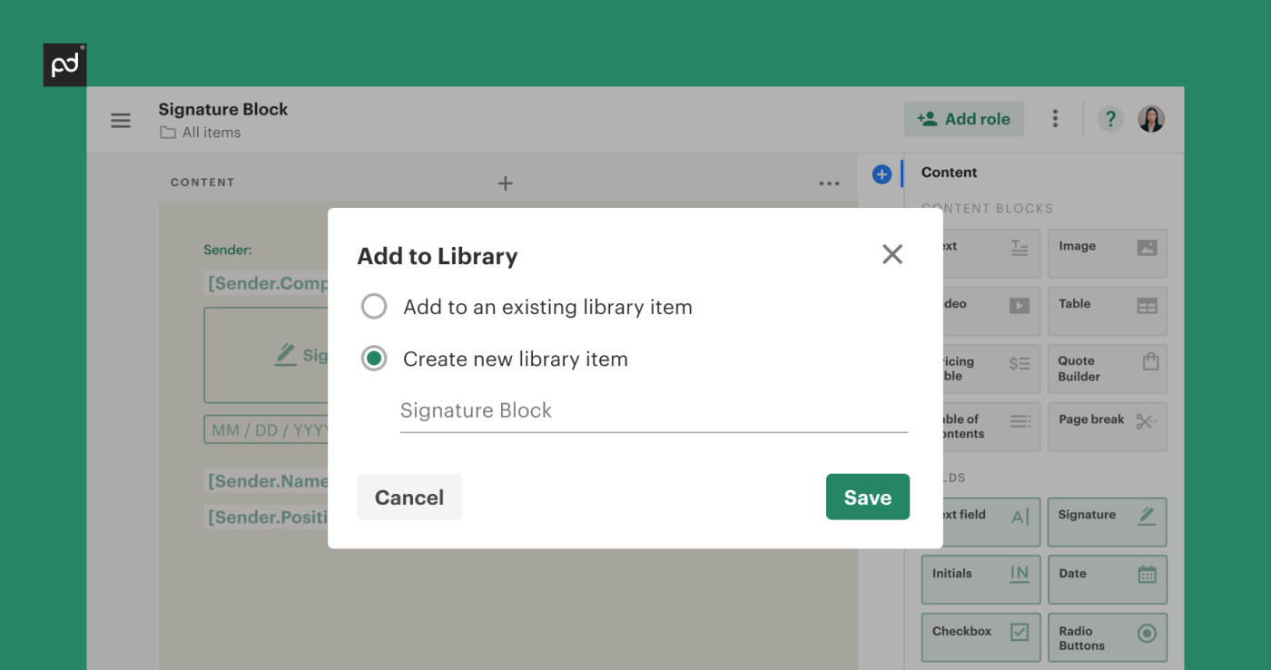 Create “New Library Item” and name its as “Signature Block” 