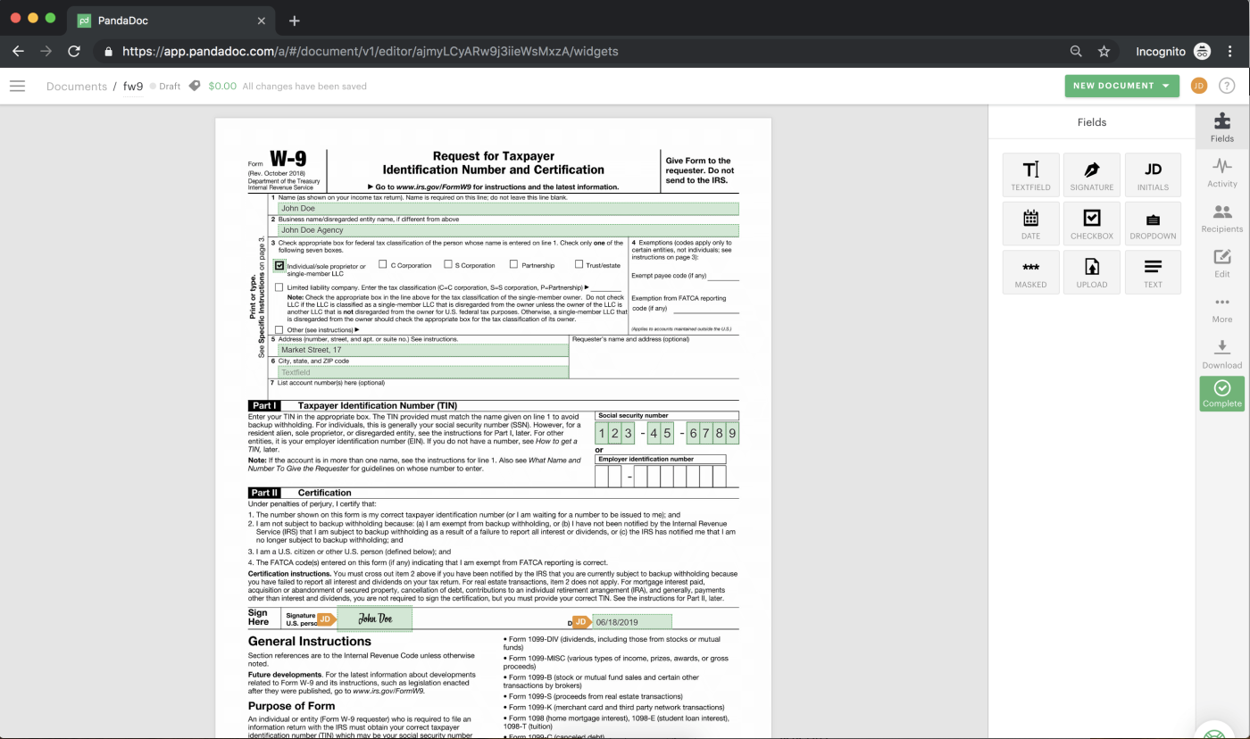 Complete and submit your finished W-9