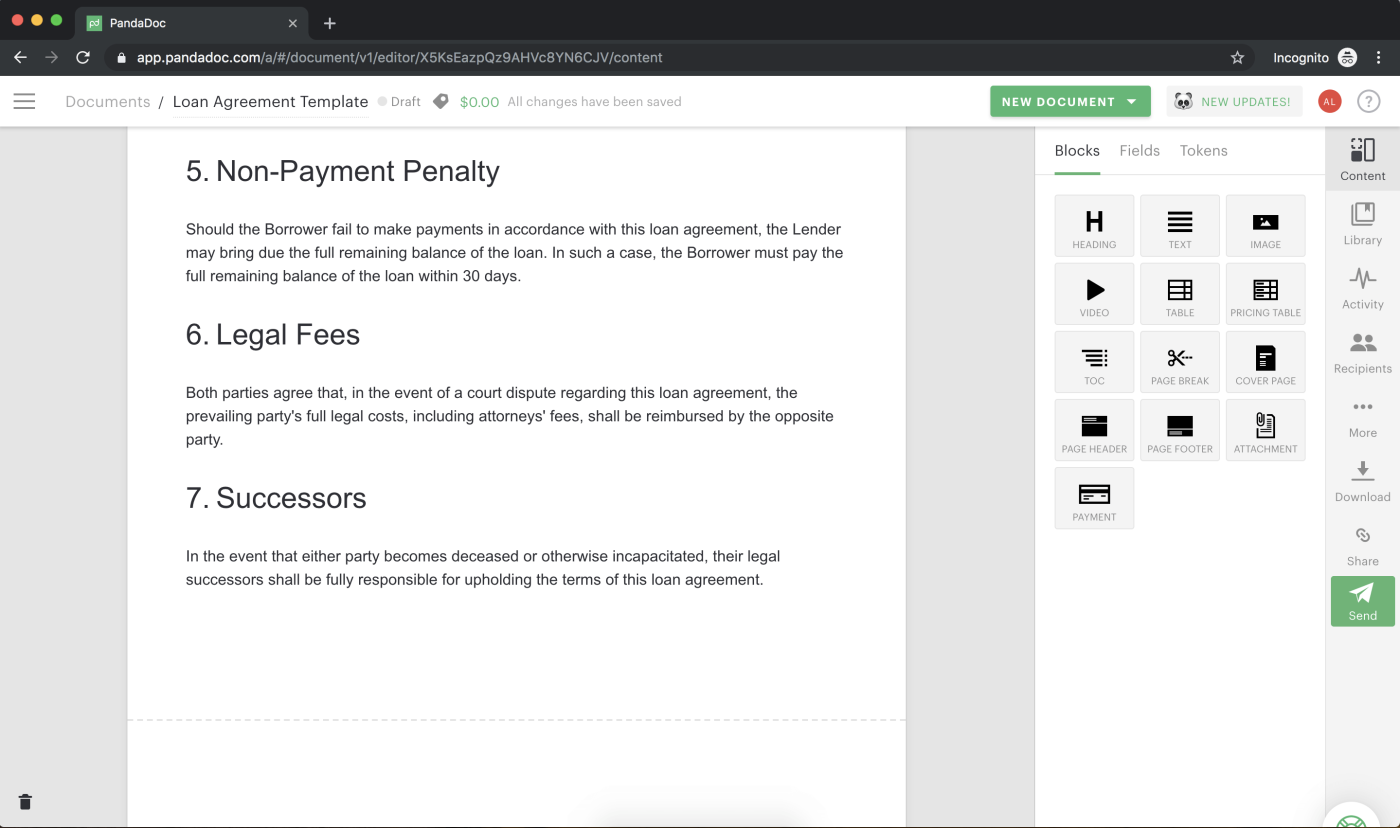 Review the Non Payment Penalty Legal Fees and Successors sections