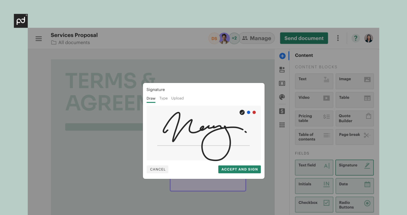 Click on the signature box and select yourself as the recipient