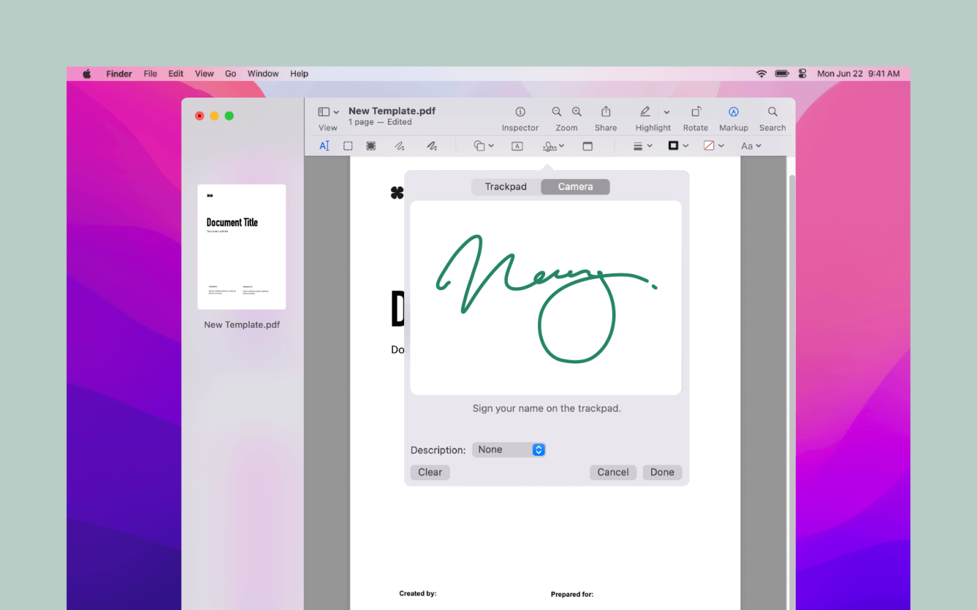 Use your Mac’s camera by handwriting a signature on a blank piece of paper and holding it up to the camera