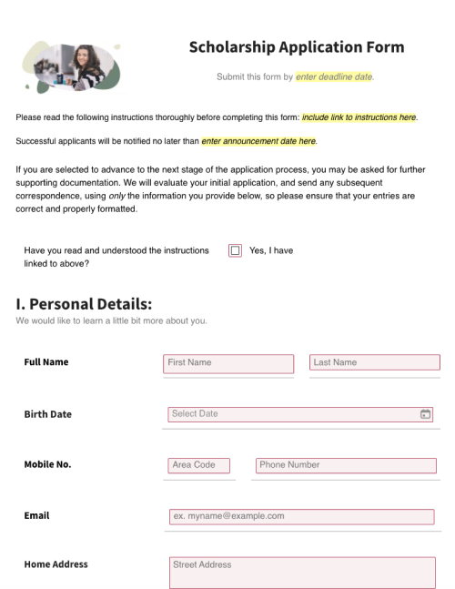 2024 Free Scholarship Application Form Template Fill Out, Edit, Sign
