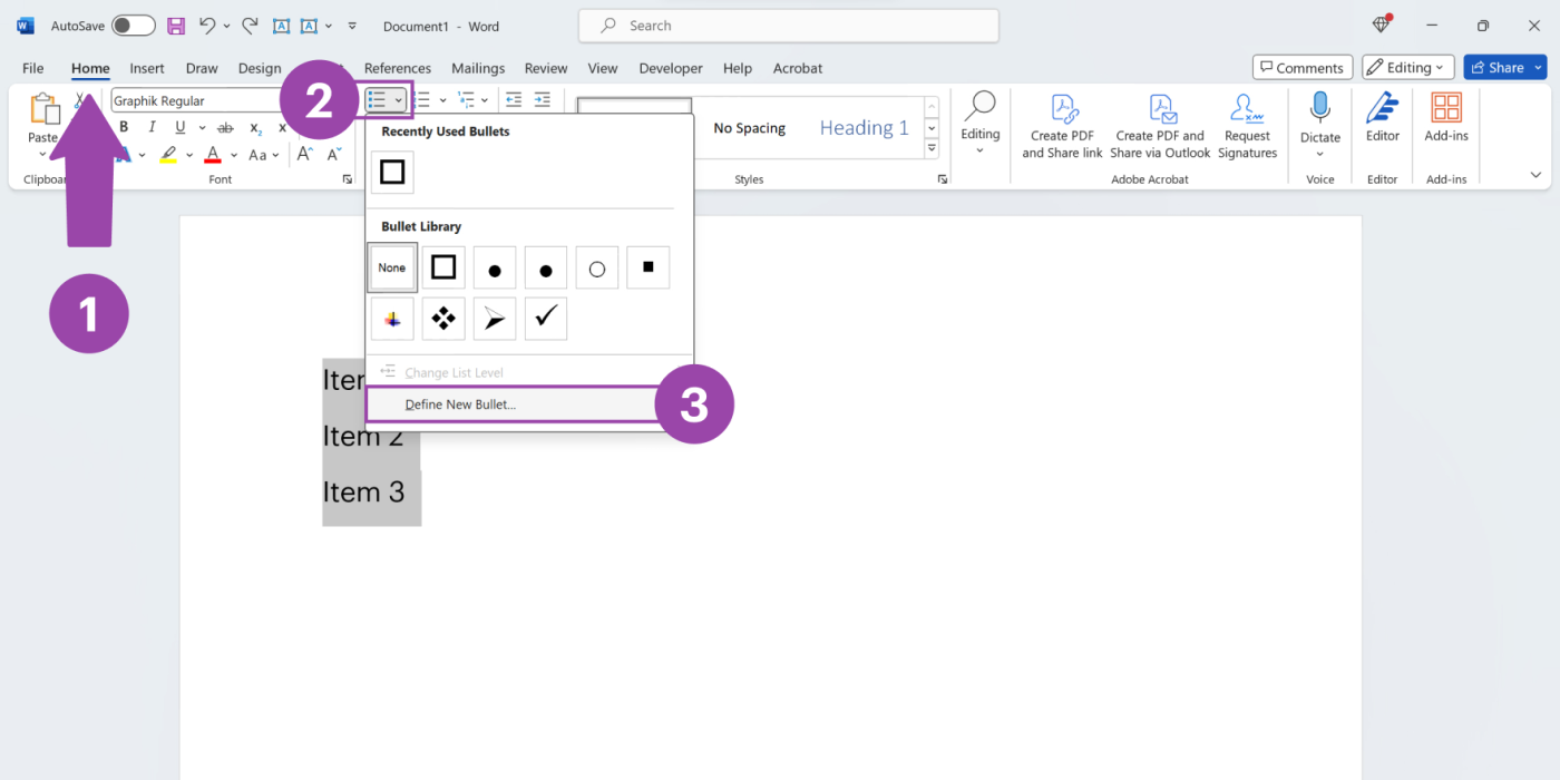 Using Bulleted Lists in MsWord