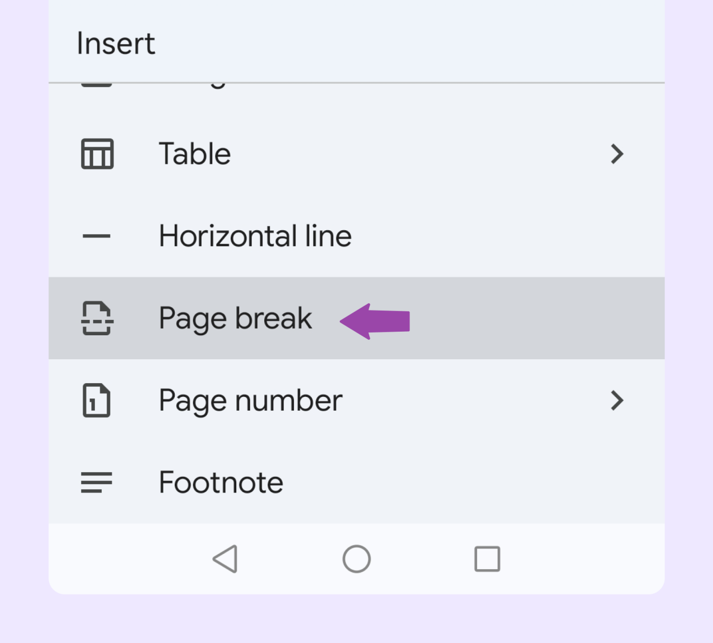 adding a page break on iPad