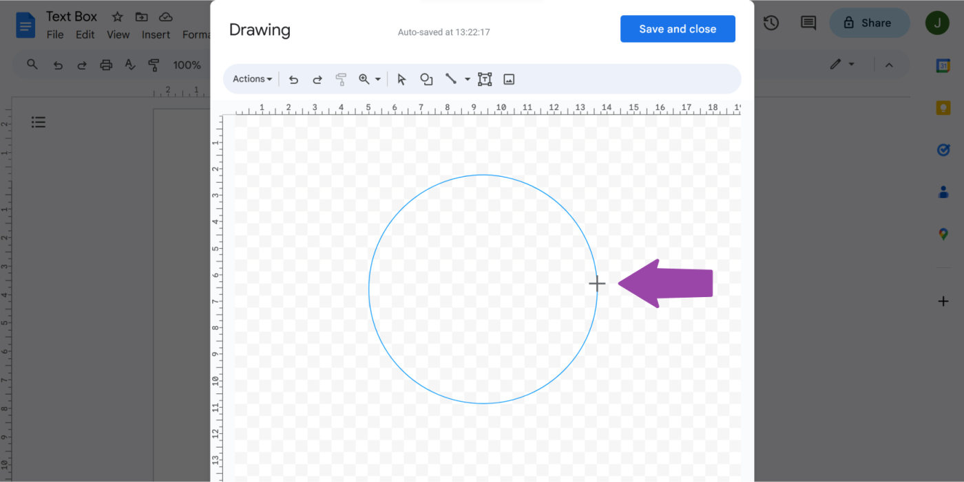 Screenshot showing how to insert a text though shape in Google Docs