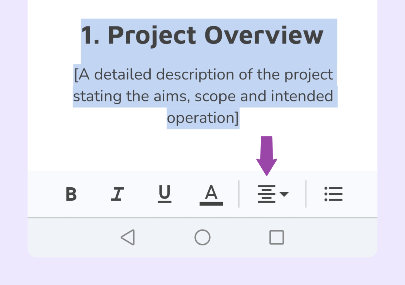 Screenshot showing how to center text in google doc