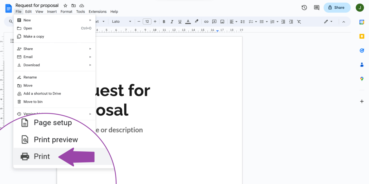 Click Print button in MsWord on the Google disk