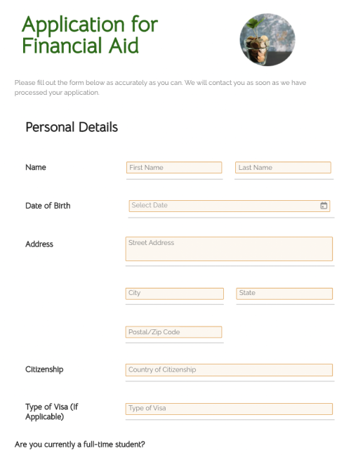 Free Financial Aid Application Form Fill Out Send Save In Minutes 