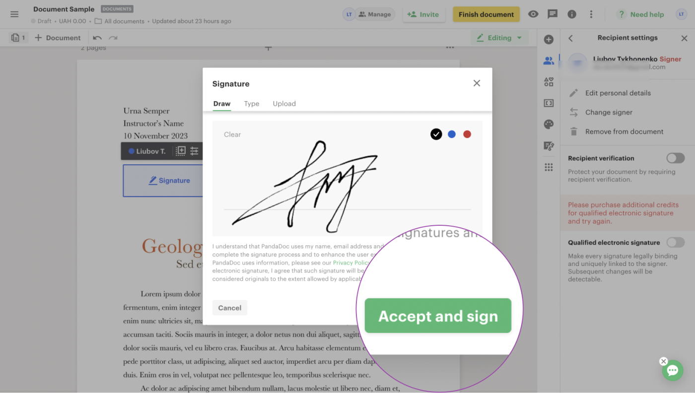 How to draw a signature in PandaDoc