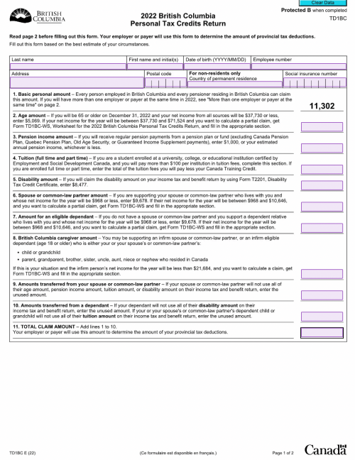 Printable Td1 Form