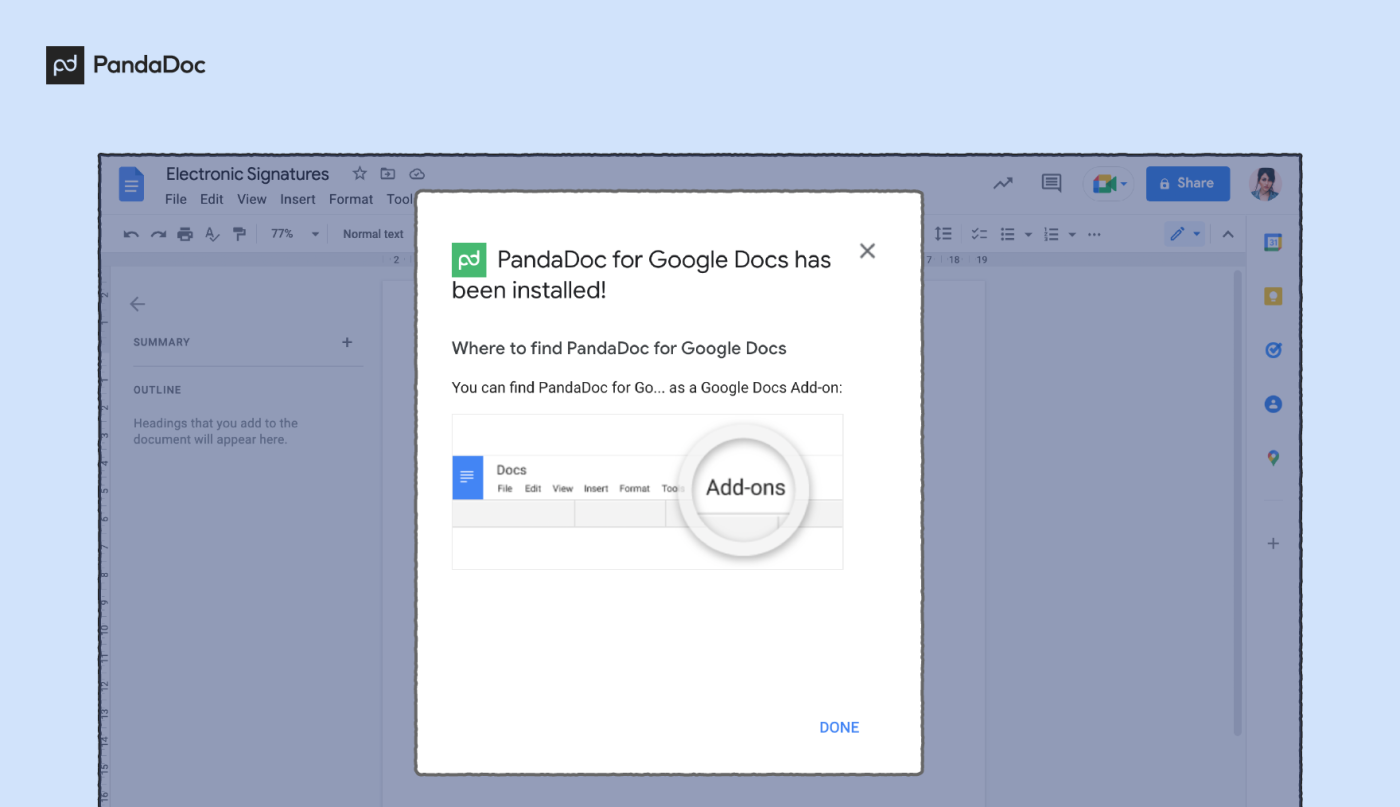  In Google Docs, select Add-ons 