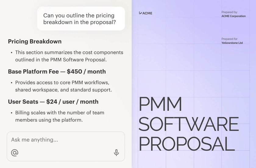 AI Assistant summarizing a PMM Software Proposal.