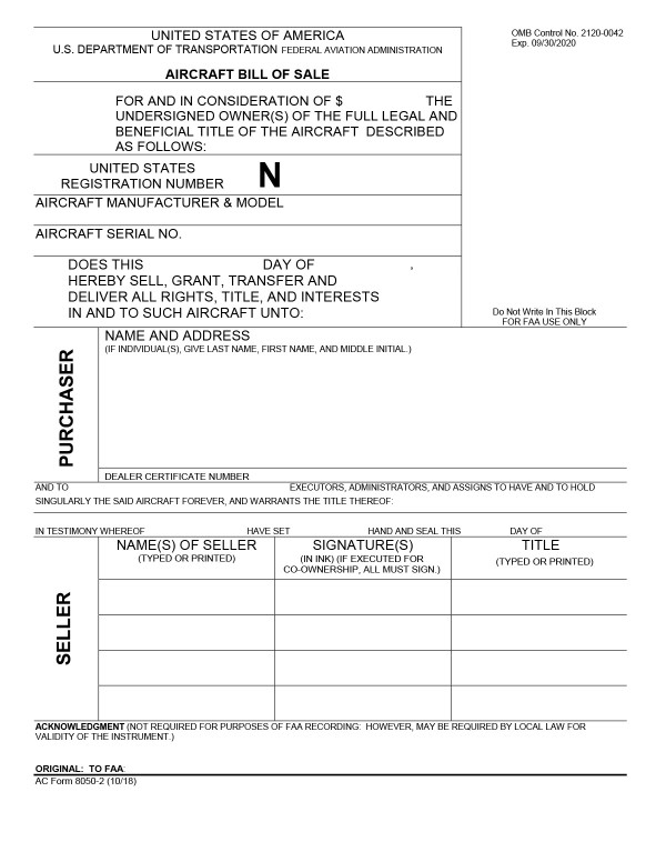 Aircraft bill of sale (Form AC 8050-2) North Carolina PandaDoc