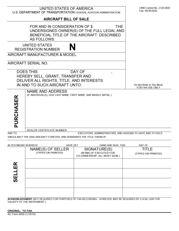Aircraft bill of sale (Form AC 8050-2) Maine PandaDoc
