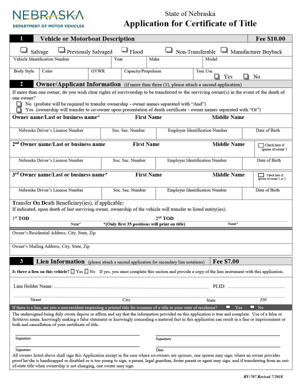 Application for certificate of title Nebraska PandaDoc