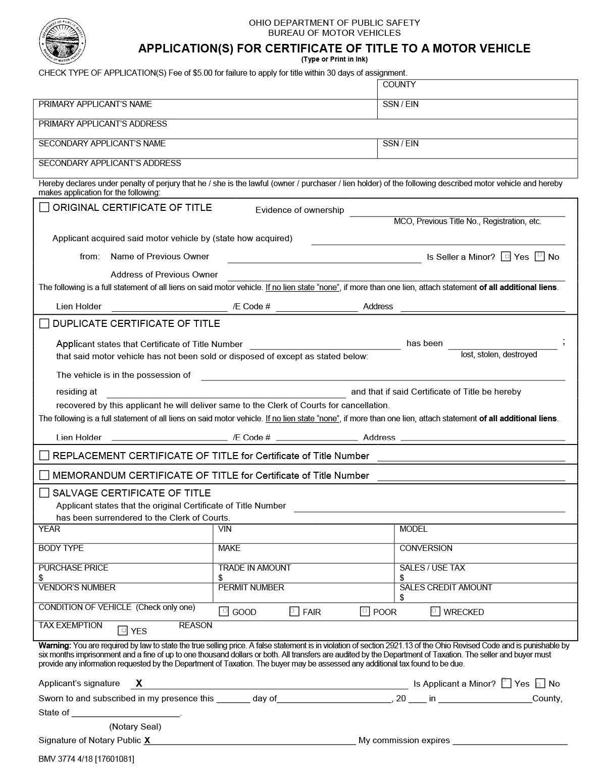 Ohio Bill of Sale Form Templates, Free Samples - Pandadoc