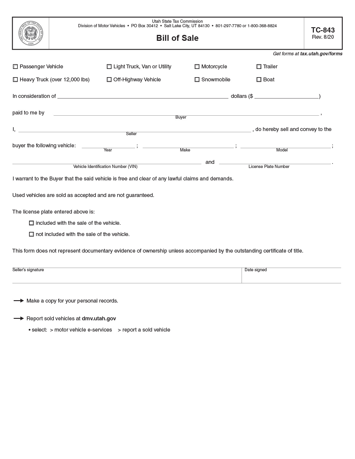 utah-bill-of-sale-form-templates-free-samples-pandadoc