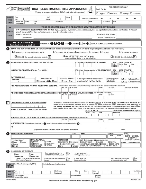 Boat registration application (MV-82B) New York PandaDoc