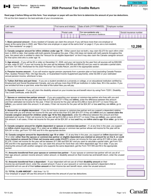 2024 Personal Tax Credits Return Form Td1 Elisha Therese