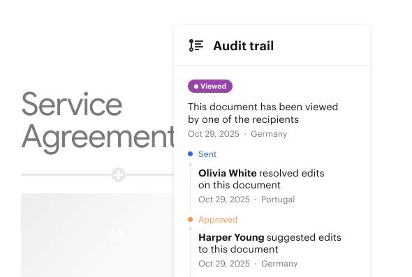 Audit trail interface for Service Agreement Document