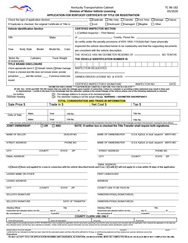 Form TC 96-182 Kentucky PandaDoc
