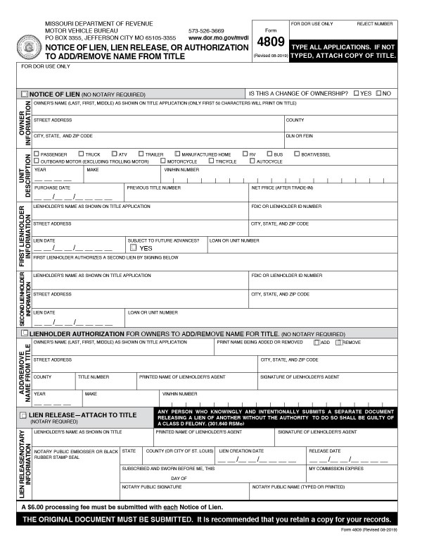 A notarized lien (Form 4809) Missouri PandaDoc