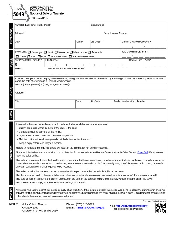 Notice of sale (Form 5049) Missouri PandaDoc