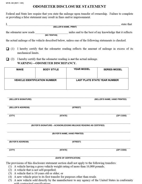 Odometer disclosure statement (Form MVR-180) North Carolina PandaDoc