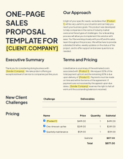 One Page Sales Proposal Template