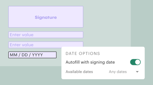 Signature and date fields with autofill toggle