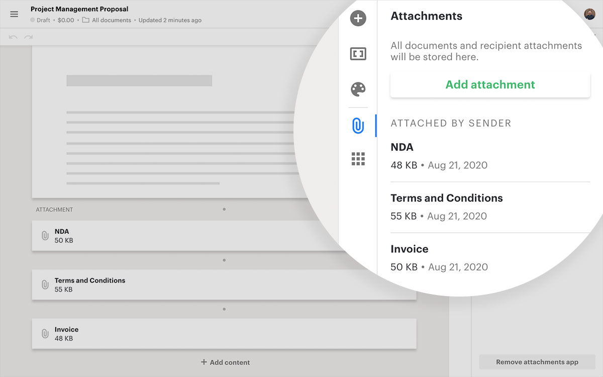 Attach files to your documents and templates