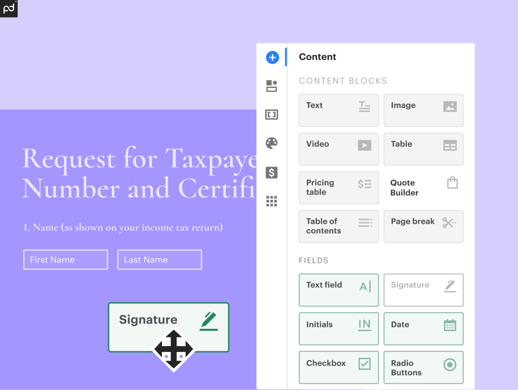 Screenshot of PandaDoc editor highlighting the process of adding a digital signature to an employment contract.